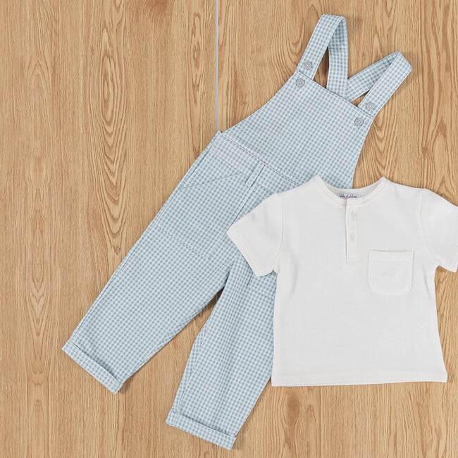 Augustin Baby Boy Dungaree, Sky Blue Check - Pants - 3