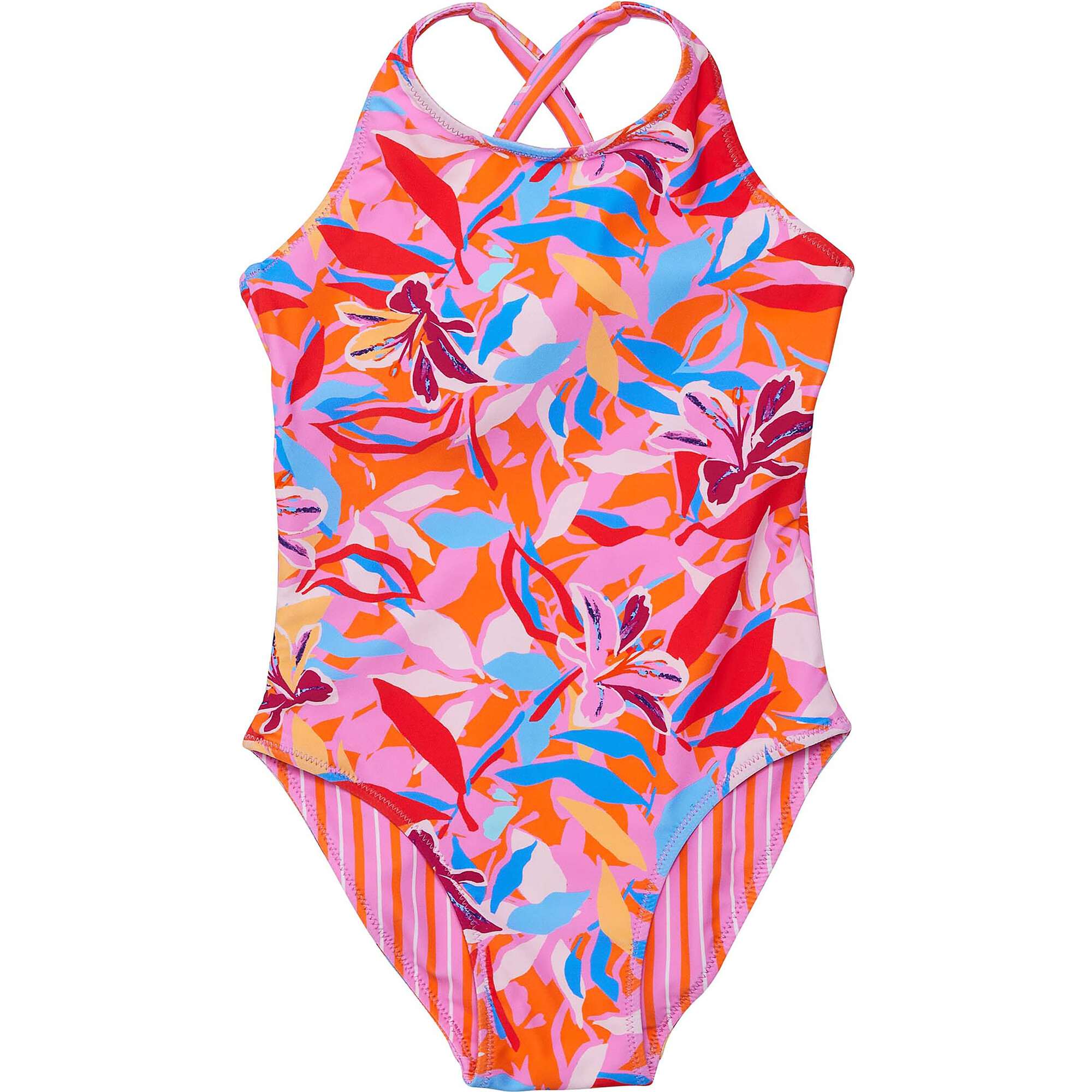 UPF50+ Sustainable Reversible Halter X-Back Swimsuit, Blooming Sunset - One Pieces - 1