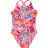 UPF50+ Sustainable Reversible Halter X-Back Swimsuit, Blooming Sunset - One Pieces - 1 - thumbnail