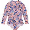 UPF50+ Sustainable High Neck Long Sleeve Leg Frill Surf Suit, Tropicana Vacay - One Pieces - 1 - thumbnail