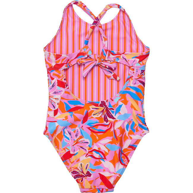 UPF50+ Sustainable Reversible Halter X-Back Swimsuit, Blooming Sunset - One Pieces - 3