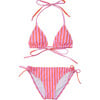 UPF50+ Sustainable Halter Neck Tie Front & Bottom Triangle Bikini, Stripy Sunset - Two Pieces - 1 - thumbnail