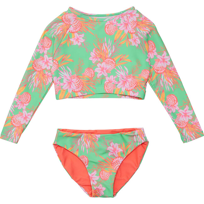 UPF50+ Sustainable Reversible Crop Long Sleeve UPF50+ Rash Top & Bottom Set, Coastal Shells - Two Pieces - 2