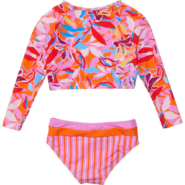 UPF50+ Sustainable Crop Long Sleeve Rash Set, Blooming Sunset - Two Pieces - 2