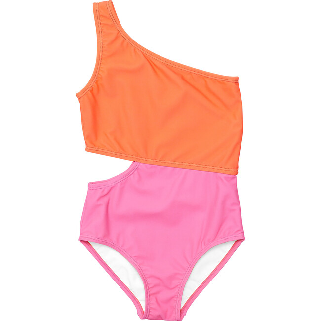 UPF50+ One Shoulder Side Cut-Out Swimsuit, Candy Colorblock