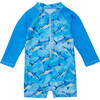 UPF50+ Long Raglan Sleeve Short Sunsuit, Jawsome Waves - One Pieces - 1 - thumbnail