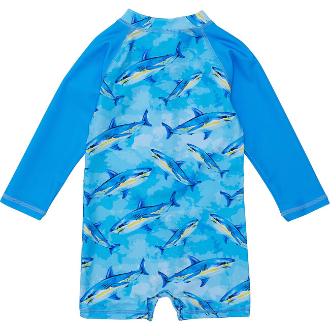 UPF50+ Long Raglan Sleeve Short Sunsuit, Jawsome Waves - One Pieces - 2