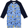 UPF50+ Contrast Long Raglan Sleeve Short Sunsuit, Turtle Break - One Pieces - 1 - thumbnail