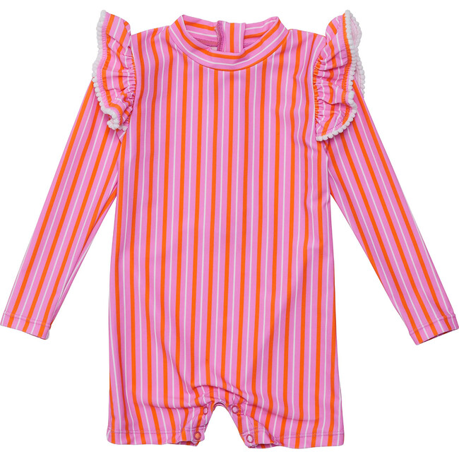 Sustainable Long Sleeve Sunsuit, Stripy Sunset