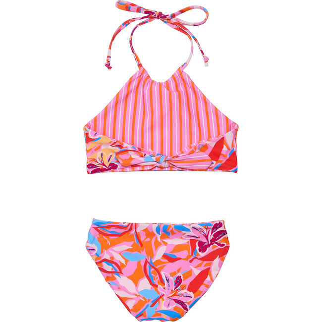 Sustainable Reversible Halter Tie Neck Bikini, Blooming Sunset - Two Pieces - 2