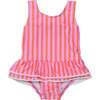 Sustainable Sleeveless Ruffle Waist Skirt Swimsuit, Stripy Sunset - One Pieces - 1 - thumbnail