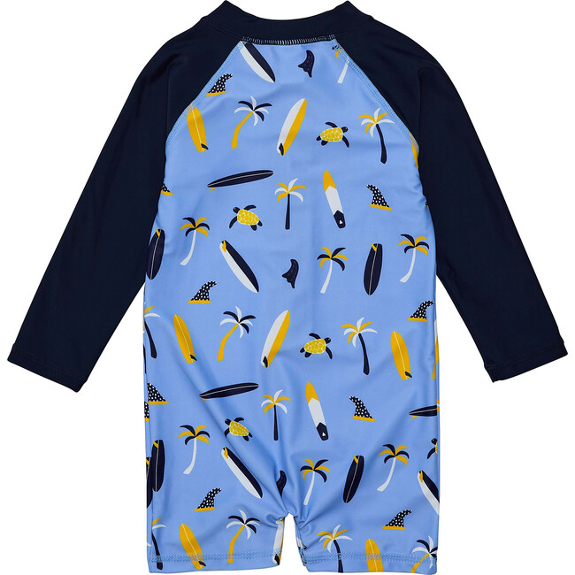 UPF50+ Contrast Long Raglan Sleeve Short Sunsuit, Turtle Break - One Pieces - 2