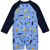 UPF50+ Contrast Long Raglan Sleeve Short Sunsuit, Turtle Break - One Pieces - 2