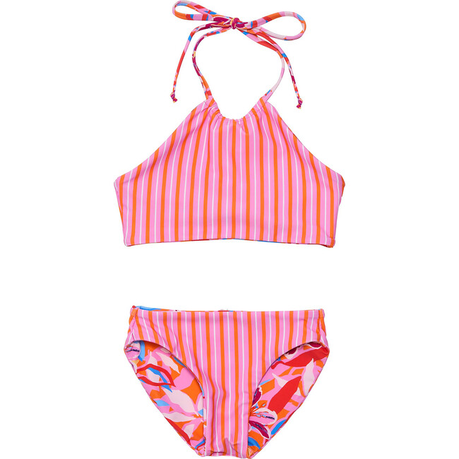 Sustainable Reversible Halter Tie Neck Bikini, Blooming Sunset - Two Pieces - 3