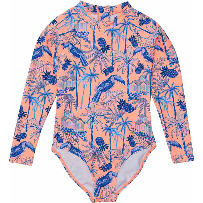 Sustainable High Neck Long Sleeve Surf Suit, Tropicana Vacay