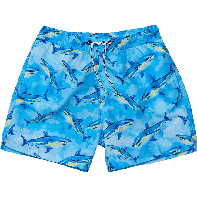 Sustainable Comfort Lined Drawstring Swim Short, Jawsome Waves