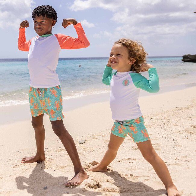 UPF50+ Contrast Long Sleeve Top & Short Set, Ocean Clawed - Two Pieces - 3