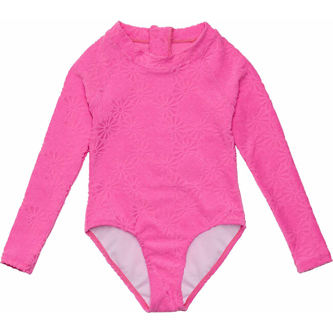 Plush Terry High Neck Long Sleeve Surf Suit, Bubblegum Bloom