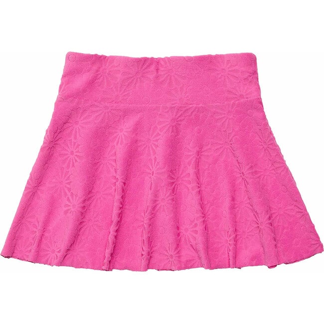 Plush Terry Broad Waist Band Pleated Short Swim Skirt, Bubblegum Bloom