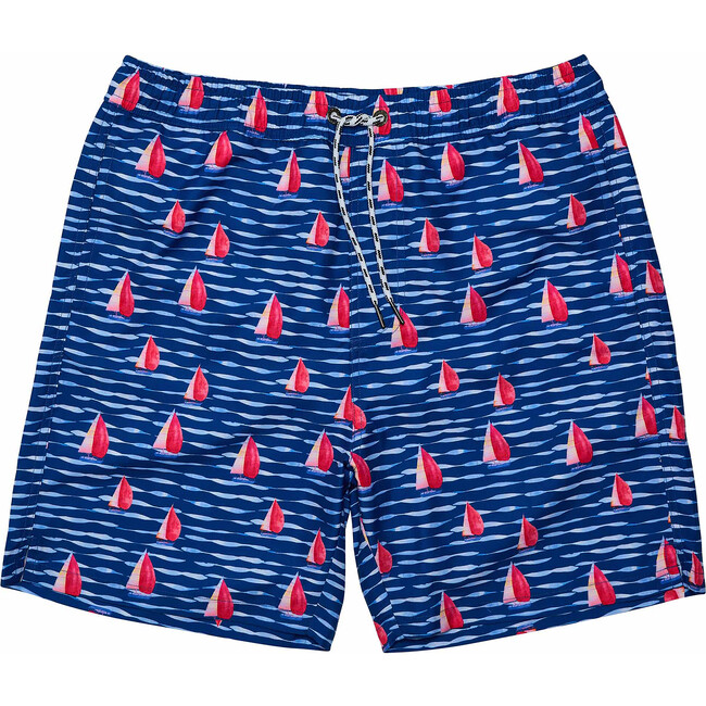 Men's Sustainable Comfort Lined Drawstring Swim Short, Sailboat Rock