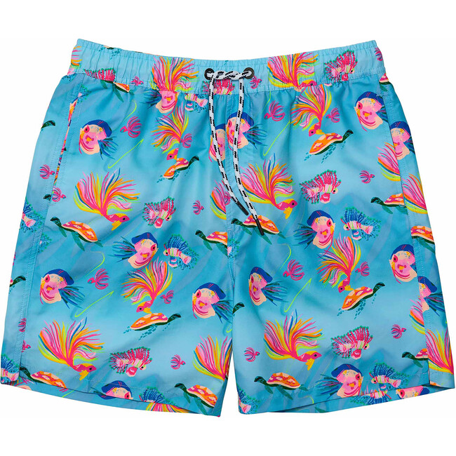 Men's Sustainable Comfort Lined Drawstring Swim Short, Kaleido Fish