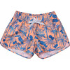 Girls Sustainable Flat Front Side Cut Drawstring Board Shorts, Tropicana Vacay - Swim Trunks - 1 - thumbnail