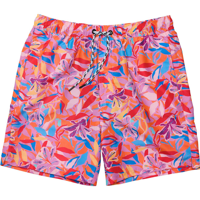 Men's Sustainable Comfort Lined Drawstring Swim Short, Blooming Sunset