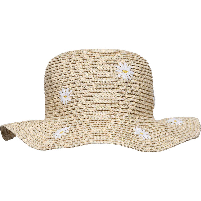 Embroidered Woven Rafia Hat, Daisy