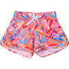 Girls Sustainable Flat Front Side Cut Drawstring Board Shorts, Blooming Sunset - Swim Trunks - 1 - thumbnail