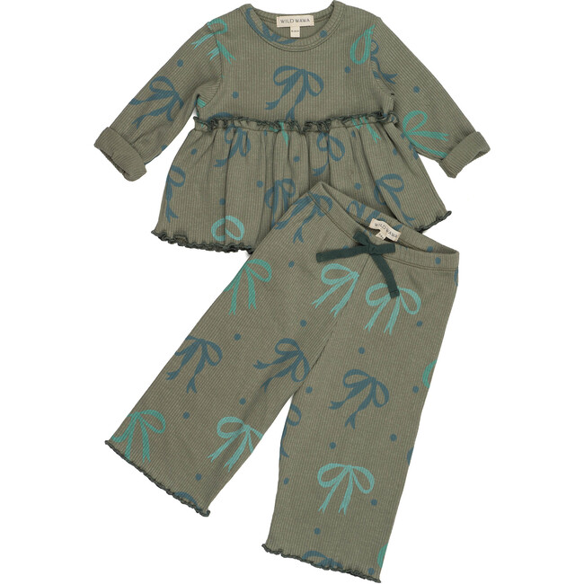 Rib Pant Set, Green Bows - Mixed Apparel Set - 1