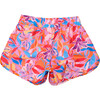 Girls Sustainable Flat Front Side Cut Drawstring Board Shorts, Blooming Sunset - Swim Trunks - 2