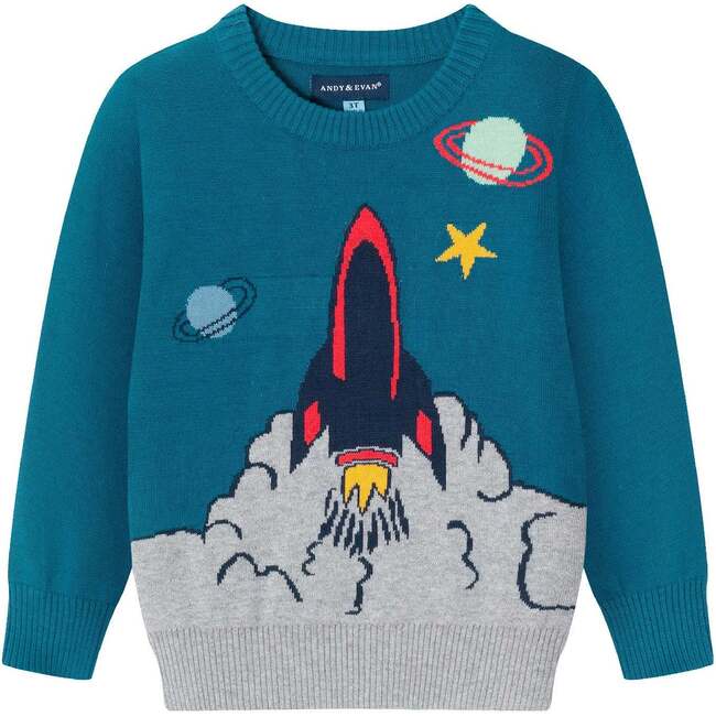 Kids Teal Spaceship Sweater