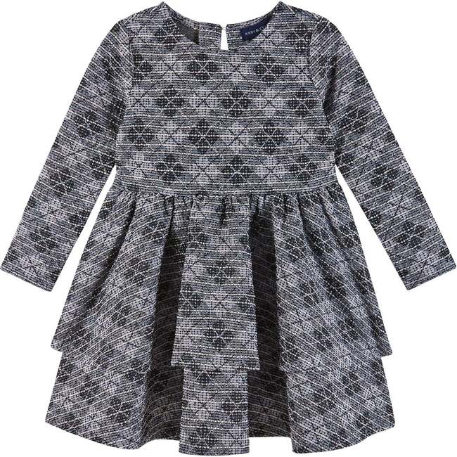 Kids Tiered Dress, Blue Tweed - Dresses - 1