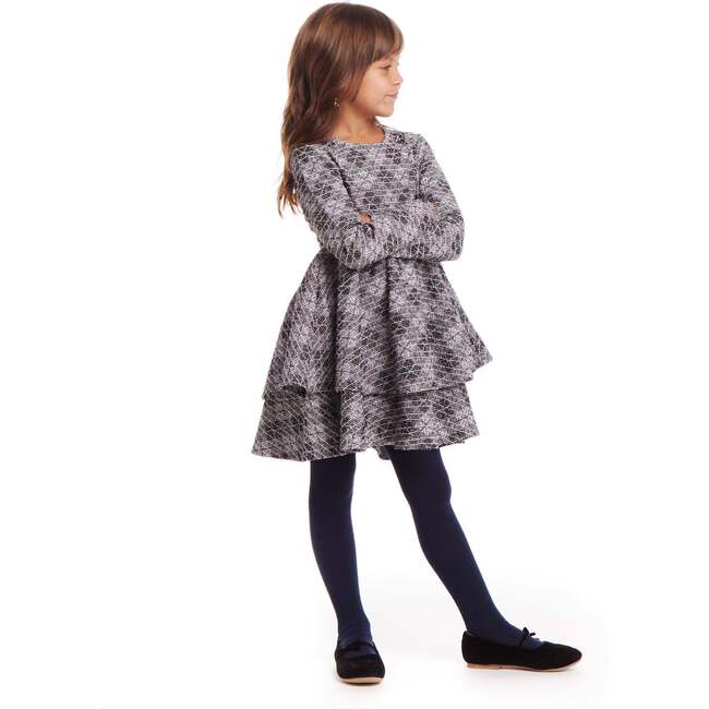 Kids Tiered Dress, Blue Tweed - Dresses - 3