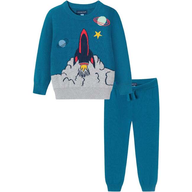 Kids Sweater Set, Teal Spaceship