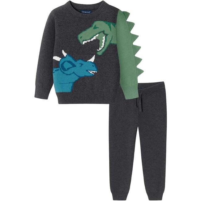 Kids Sweater Set, Charcoal Dinosaur