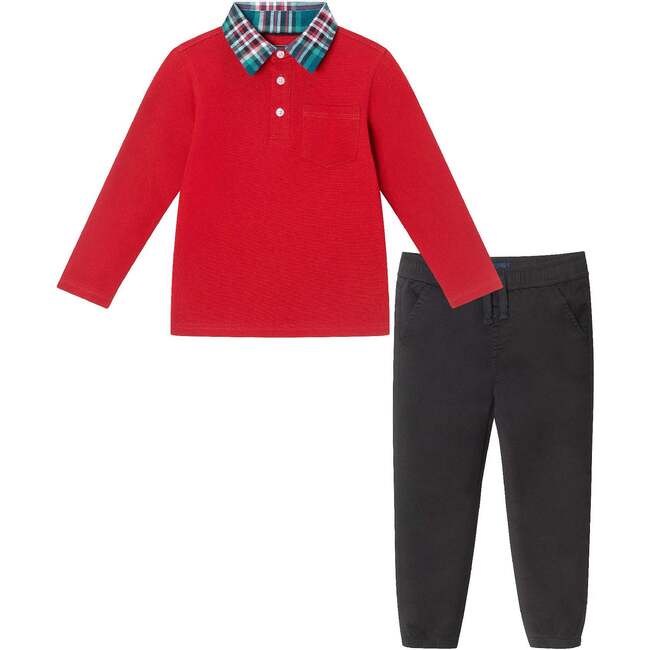 Kids Red Holiday Polo Set