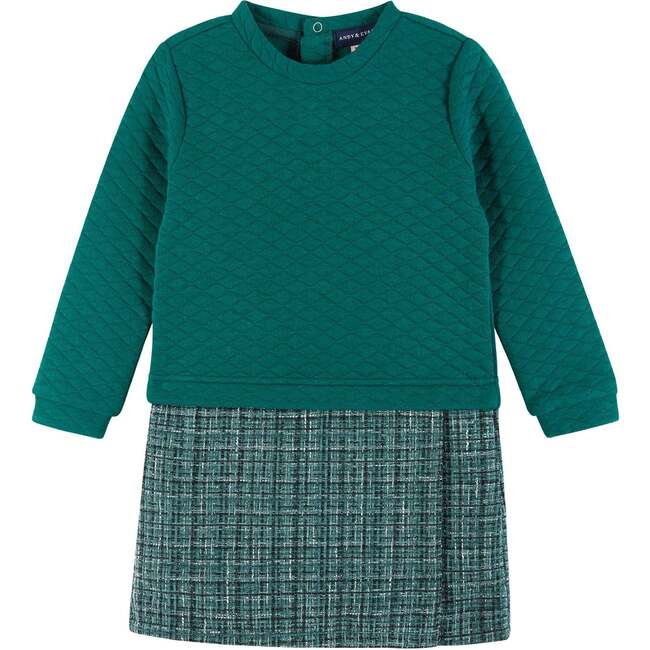 Kids Quilted Sweatshirt & Tweed Dress, Green Holiday