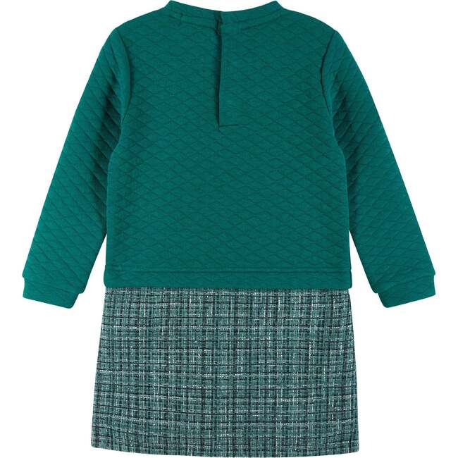 Kids Quilted Sweatshirt & Tweed Dress, Green Holiday - Dresses - 2