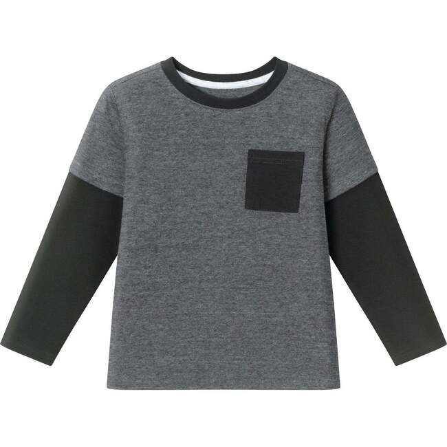 Kids Long Sleeve Two-Fer Tee Shirt, Charcoal