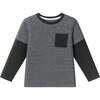 Kids Long Sleeve Two-Fer Tee Shirt, Charcoal - T-Shirts - 1 - thumbnail