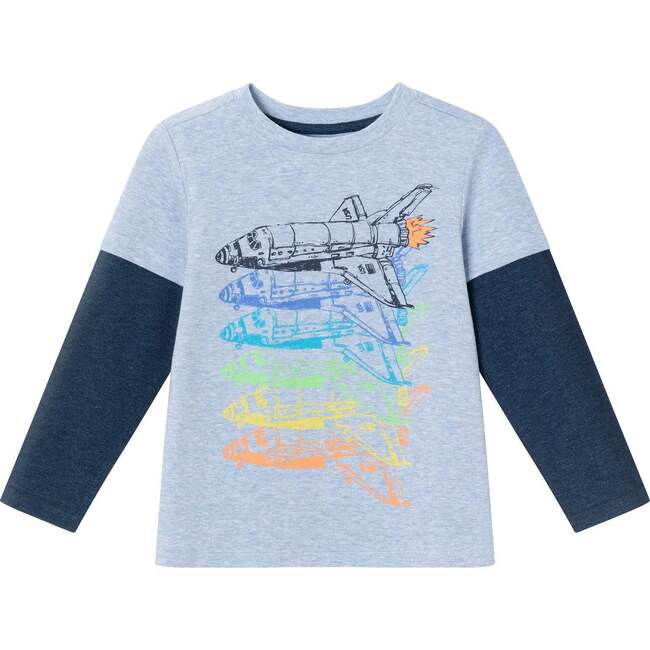 Kids Long Sleeve Two-Fer Graphic Tee Shirt, Space Shuttle