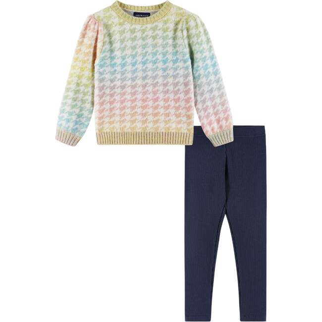 Kids Puff Sleeve Houndstooth Sweater & Legging Set, Ombre Rainbow - Mixed Apparel Set - 1