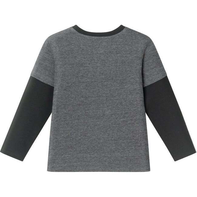 Kids Long Sleeve Two-Fer Tee Shirt, Charcoal - T-Shirts - 2