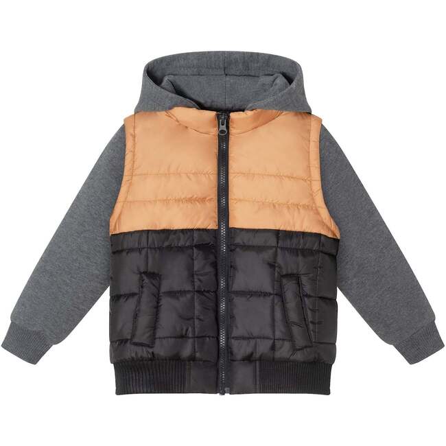 Kids Hooded Puffer Vest & Sweatshirt Combo, Black Cognac