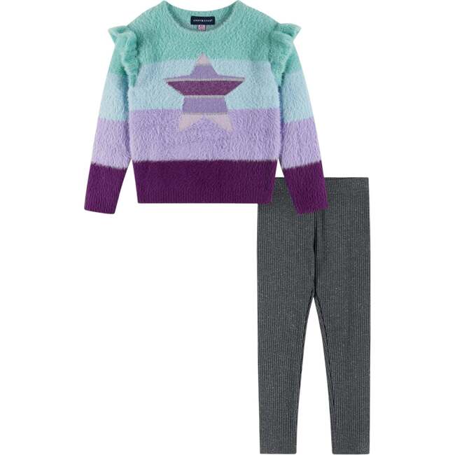 Kids Full Eyelash Sweater & Legging Set, Multicolor Lurex Star