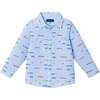 Kids Blue Chambray Buttondown Shirt, Racecars - Button Downs - 1 - thumbnail