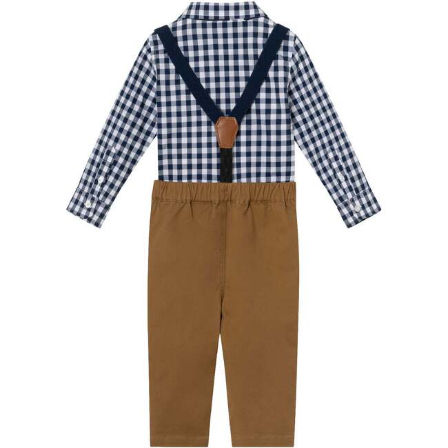 Infant 3-Piece Set Buttondown Suspenders & Pant Set, Navy Gingham - Mixed Apparel Set - 4