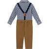 Infant 3-Piece Set Buttondown Suspenders & Pant Set, Navy Gingham - Mixed Apparel Set - 4