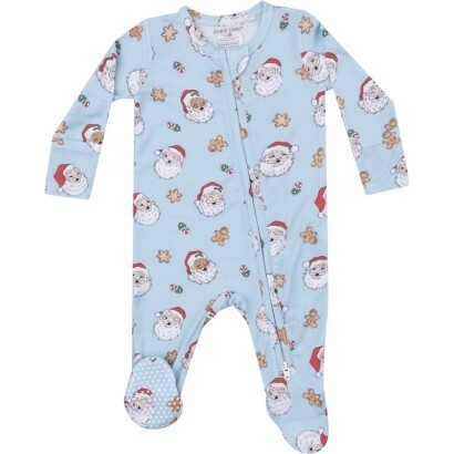 Vintage Santas 2 Way Zipper Footie, Blue - Footie Pajamas - 1